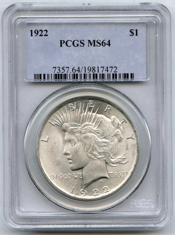 1922 Peace Silver Dollar PCGS MS 64 Certified - Philadelphia Mint - C145