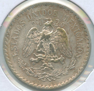 1925 Mexico Un 1 Peso Silver Coin .720 Moneda Plata - KR304