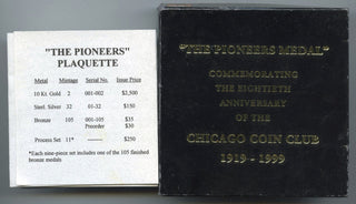 The Pioneers Medal 1919 - 1999 Chicago Coin Club 80th Anniversary Plaquette B608