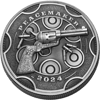 2024 Peacemaker Revolver 1 Oz 999 Silver UHR Antiqued 2000 Francs Cameroon JP671