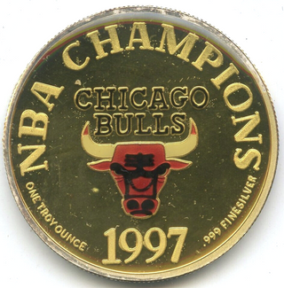 Chicago Bulls 1997 NBA Champions Basketball 999 Silver 1 oz Medal Sports - DM913