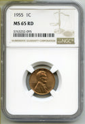 1955 Lincoln Wheat Cent Penny NGC MS65 RD Certified - Philadelphia Mint - G102