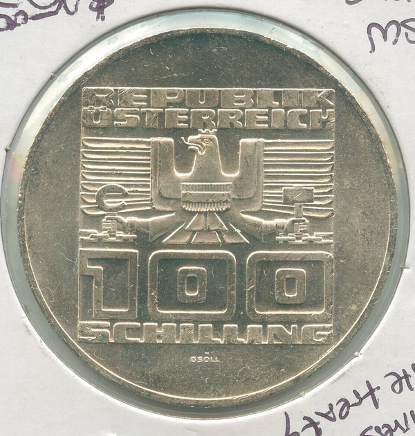 1975 Austria 20th Anniversary State Treaty Silver 100 Schillings - KR493