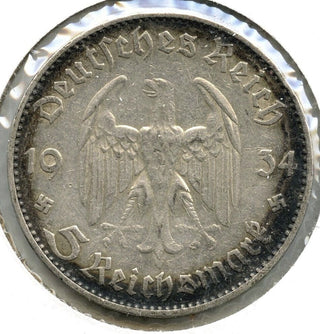 1934-J Germany Third Reich Silver Coin - Potsdam Garrison Church - 5 Mark - B36