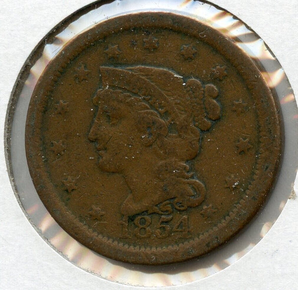 1854 Braided Hair Large Cent US Copper 1c Coin - JP140