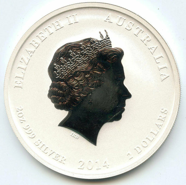 2014 Australia Lunar Year of Horse 999 Silver 2 oz Coin $2 Commemorative - BX394