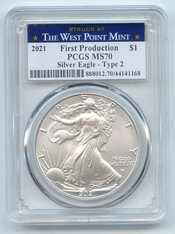 2021 American Eagle Silver PCGS MS70 Type 2 West Point First Production - CC513