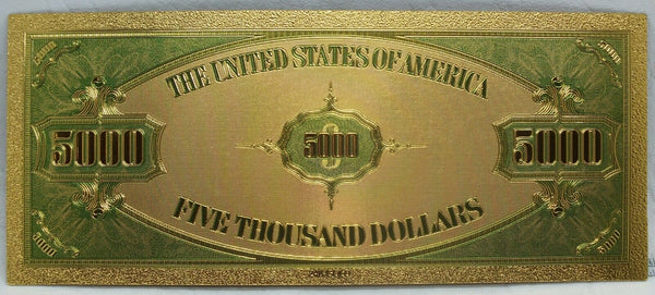 1928 $5000 Federal Reserve Novelty 24K Gold Foil Plated Note Bill 6