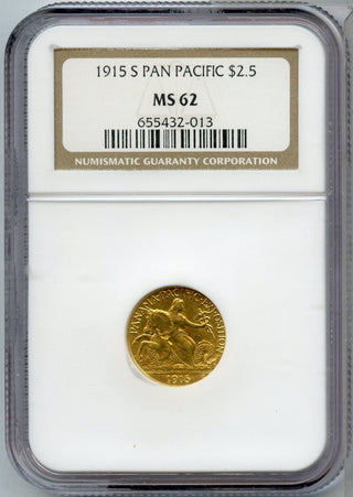 1915-S Panama Pacific Pan-Pac $2.50 Gold NGC MS62 Certified Coin - JP406