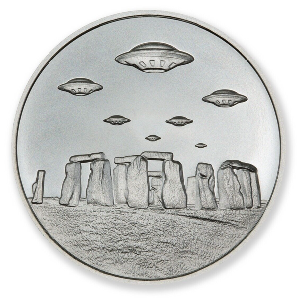 UFOs Over Stonehenge 999 Silver 1 oz Art Medal 2023 Round ET Aliens - JP051