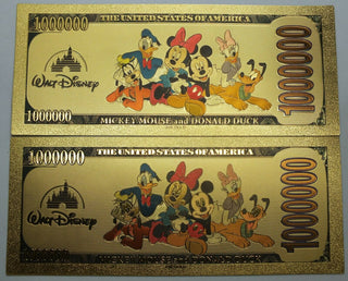 Mickey Minnie Mouse Disney $1000000 Note Novelty 24K Gold Foil Plated Bill LG691