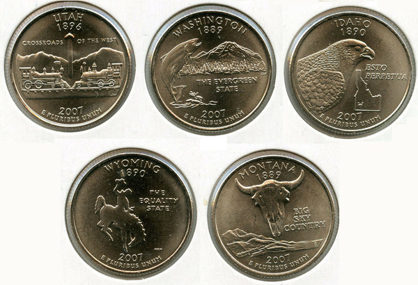 2007-D State Quarter 5-Coin Set - WY MT ID WA UT - Denver Mint
