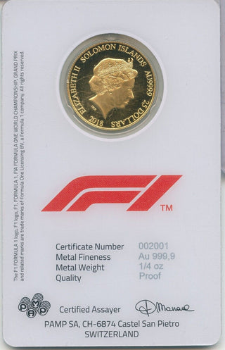 2018 Formula 1 Championship  1/4 oz Gold Proof Coin Assay $25 Solomon ISL -KR31