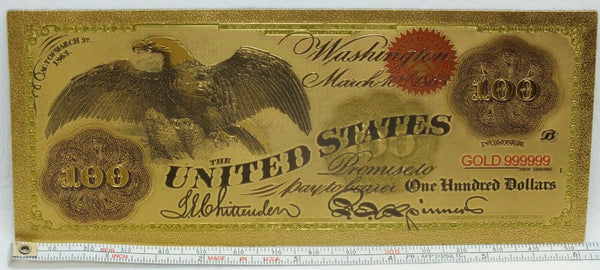 1863 $100 Legal Tender Eagle Novelty 24K Gold Foil Plated Note Bill 6