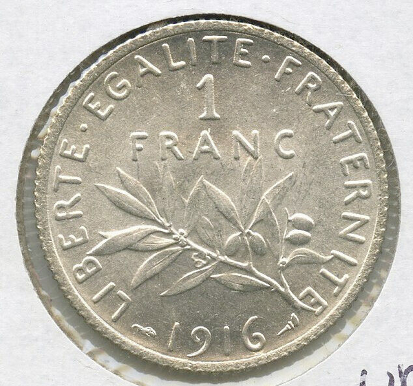 1916 France 1 Franc Silver Coin - DN164