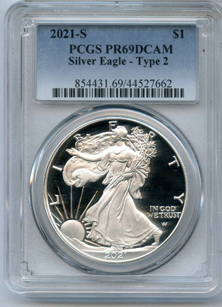 2021-S American Proof Silver Eagle 1 oz PCGS PR69DCAM Type 2 Coin - JN338