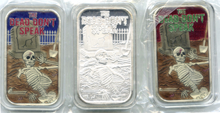 Dead Don't Speak 999 Silver 1 oz Art Bar Set of (3) Ingot Medals Skeleton - G714