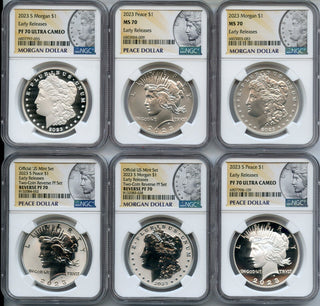 2023 Morgan & Peace Silver Dollar 6 Coin Set NGC MS70 PF70 RP70 ER $1 - JP571