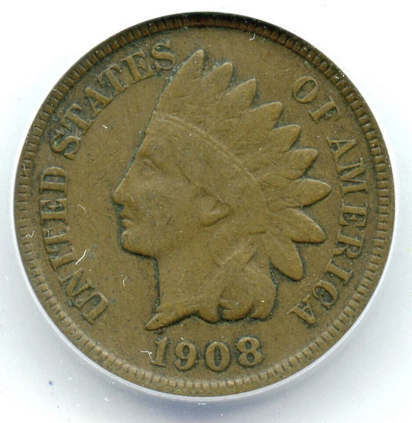 1908-S Indian Head Cent Penny ANACS VF20 Certified - San Francisco Mint - A827