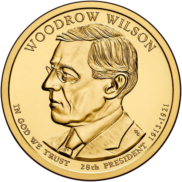 2013-P Woodrow Wilson Presidential Dollar US Golden $1 Coin - Philadelphia Mint