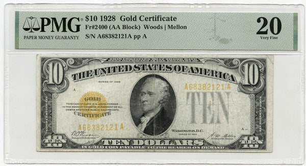 1928 $10 Gold Certificate PMG 20 Very Fine Currency Note - Woods Mellon - E455
