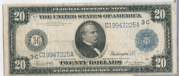 1914 $20 Dollar Federal Reserve Large Note Currency 3-C Philadelphia- ER867