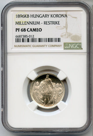 1896-KB Hungary Korona Millennium Silver Restrike NGC PF68 Cameo Coin - JP596