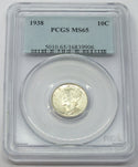 1938 Mercury Silver Dime PCGS MS65 Certified - Philadelphia Mint - G262