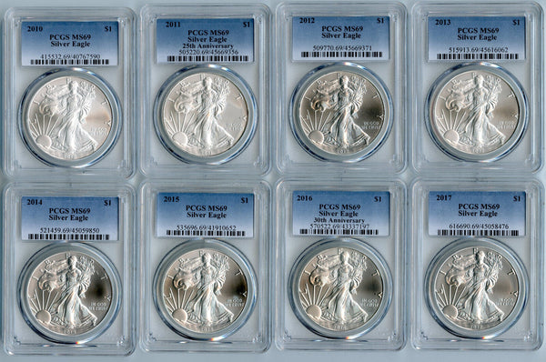 1986 - 2022 American Eagle 1 oz Silver Dollar 38-Coin PCGS MS69 Set - CC872
