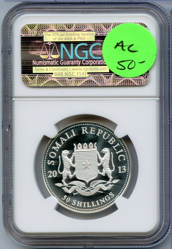 2013 Somalia Elephant 1/2 Oz Silver NGC Gem Proof 50 Shillings Coin - JN212