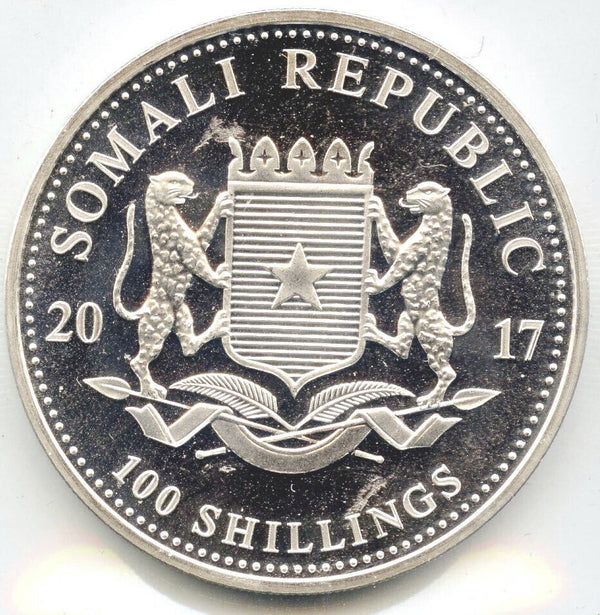 2017 Somali Republic African Wildlife Elephant 1oz Silver Bullion Coin -DM580