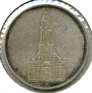 1934-J Germany Third Reich Silver Coin - Potsdam Garrison Church - 5 Mark - B36