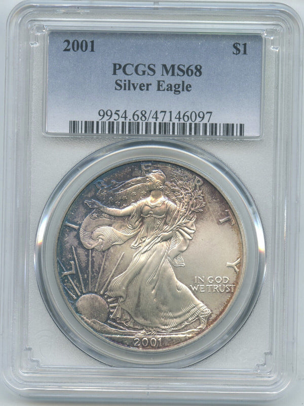 2001 American Eagle 1 oz Silver Dollar PCGS MS68 Toning Toned - DN661