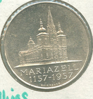 1957 Austria 8th Centennial Mariazell Basiliea Silver 25 Schillings - KR546