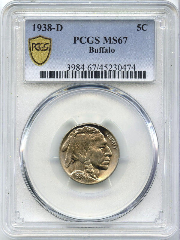 1938-D Indian Head Buffalo Nickel PCGS MS67 Certified -5 Cents- DM440