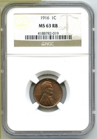 1916 Lincoln Wheat Cent Penny NGC MS63 RB Certified - Philadelphia Mint - G687