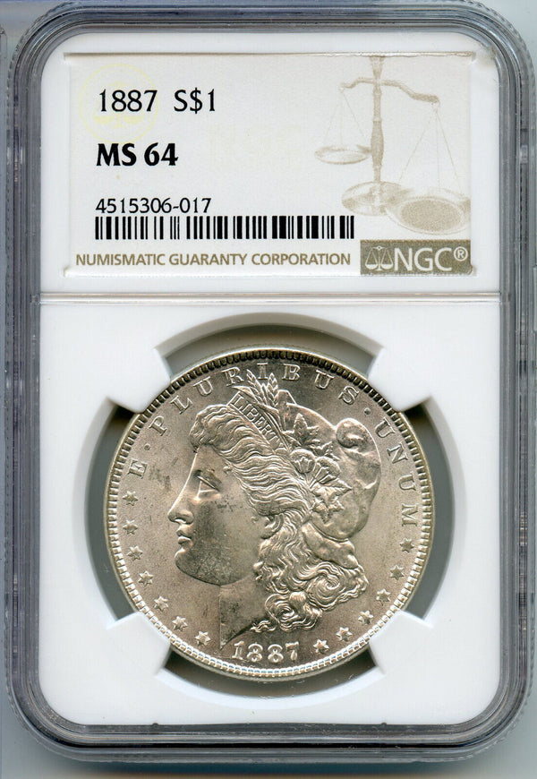 1887 Morgan Silver Dollar NGC MS64 Certified - Philadelphia Mint - CA675