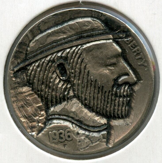 1936 Hobo Nickel Man Hat Indian Head Buffalo 5c Coin Carved Art - JN477