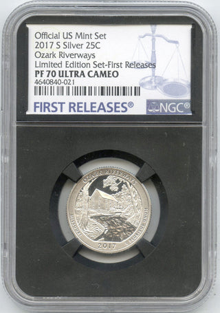2017-S Silver Ozark Riverways Proof Silver Quarter NGC PF70 Ultra Cameo  -DN615