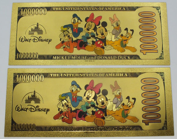 Donald & Daisy Duck Disney $1000000 Note Novelty 24K Gold Foil Plated Bill LH296