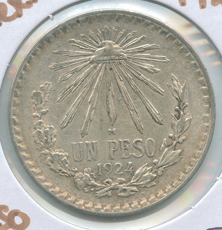 1924 Mexico Un 1 Peso Silver Coin .720 Moneda Plata - KR301