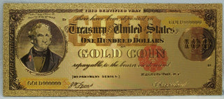 1882 $100 Gold Coin Certificate Novelty 24K Gold Foil Plated Note Bill 6