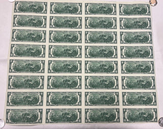 1995 $2 Two Dollars Uncut Sheet Of 32 Federal Reserve Atlanta Notes- KR434