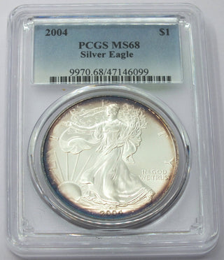 2004 American Eagle 1 oz Silver Dollar PCGS MS68 Toning Toned Bullion - E634
