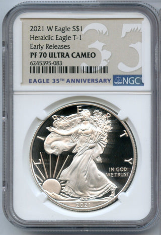 2021-W American Silver Proof Eagle NGC PF70 Early Releases T-1 Type 1 Coin JN434