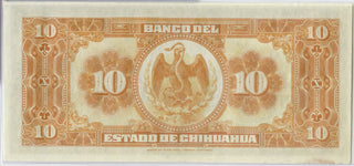 1913 Mexico Chihuahua 10 Pesos Banknote UNC Currency Note P S133, DN176