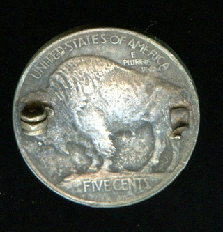1913 Buffalo Nickel Mound - Obverse Out Lapel Pin Brooch - Vintage - AI196