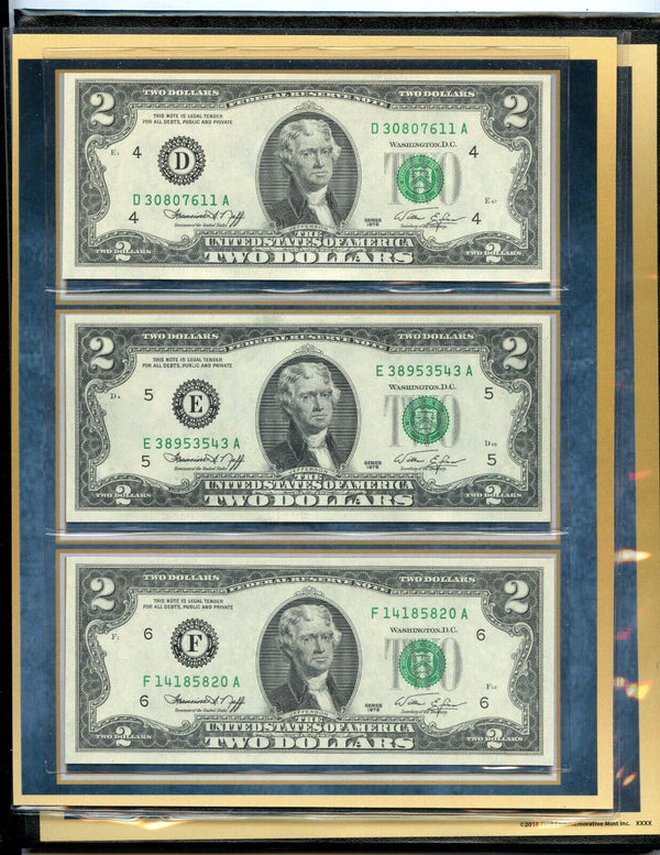 1976 $2 Federal Reserve Note Bicentennial Bill Collection FRN 9 Notes UNC JN613
