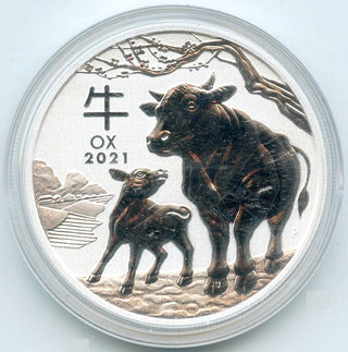2021 Australia Lunar Year of Ox 9999 Silver 1 oz Coin $1 Dollar Ounce - BR411