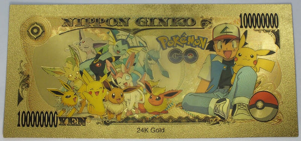 Pokemon Charmander Eevee 10B Yen Novelty 24K Gold Foil Plated Note Bill LG291